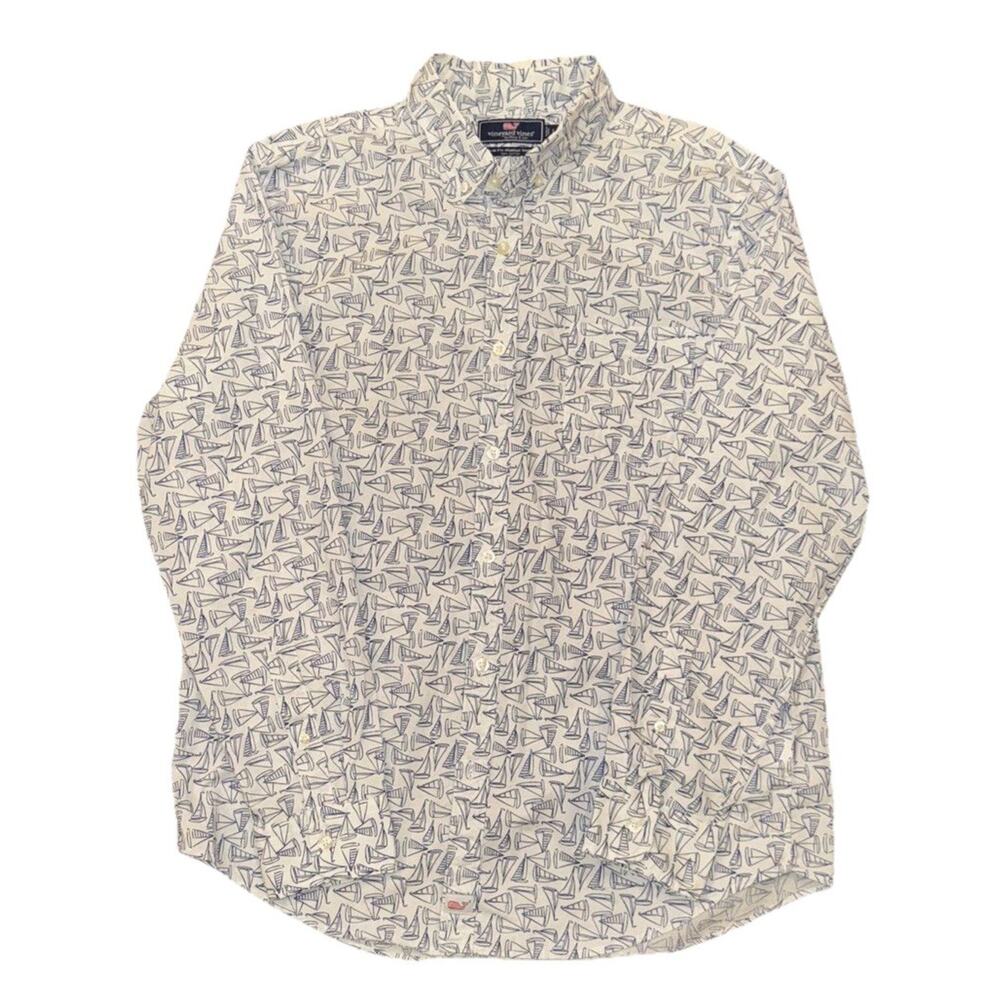 Vineyard Vines Mens L Slim Fit Murray Shirt AOP Sailboat Print Long Sleeve